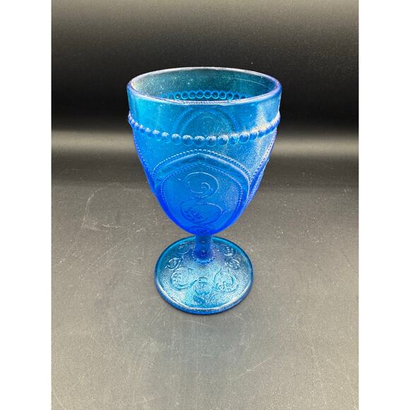 Vintage Blue Ornate Depression Glass Goblet - Picture 3 of 8